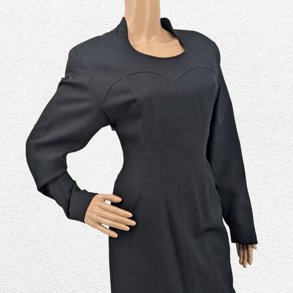 Vintage 80s/90s PSI by Alvin Bell Dress LBD Black Fitted Pockets Cocktail Size 8 - Picture 3 of 12